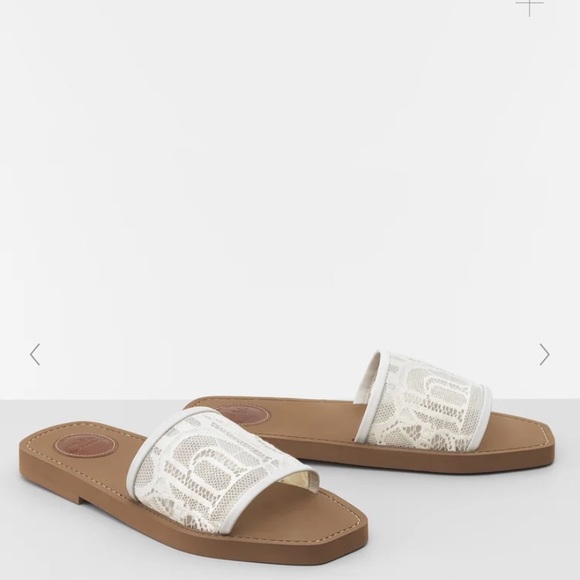 Chloe Woody Square Toe Lace Logo Slide Sandals - Picture 1 of 7